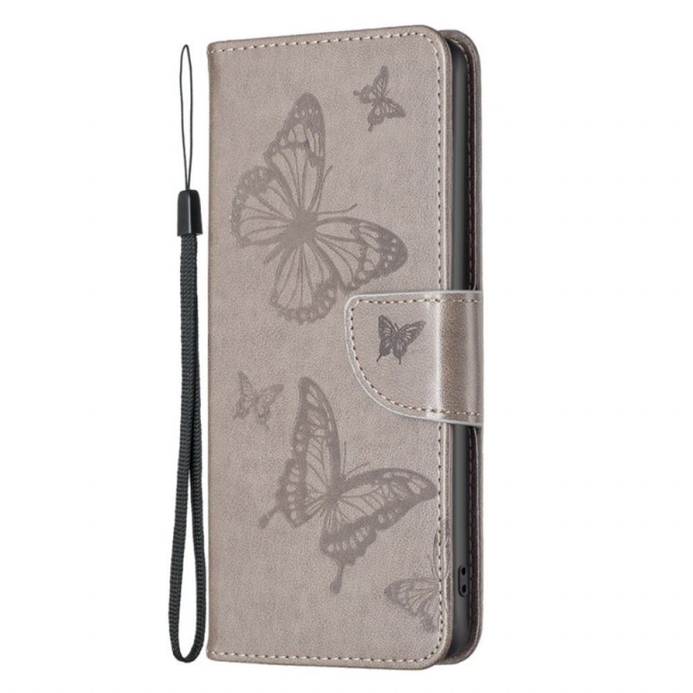 Folio-hoesje voor Samsung Galaxy M23 5G Met Ketting Bandje Met Vlinderprint