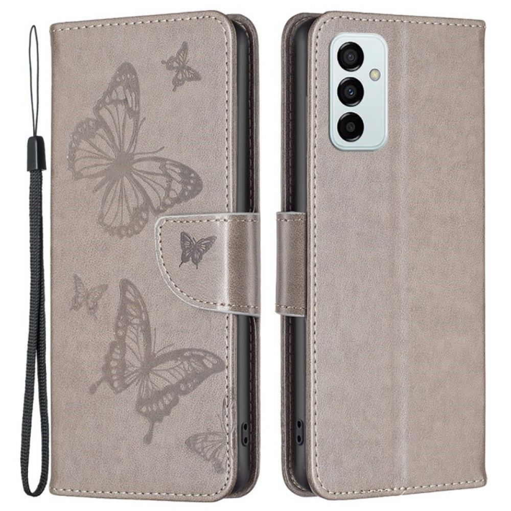 Folio-hoesje voor Samsung Galaxy M23 5G Met Ketting Bandje Met Vlinderprint