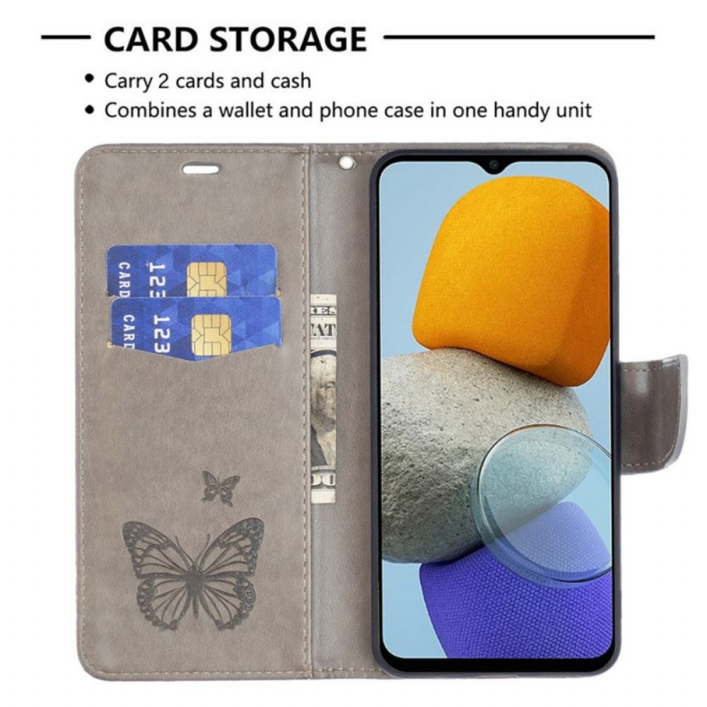 Folio-hoesje voor Samsung Galaxy M23 5G Met Ketting Bandje Met Vlinderprint