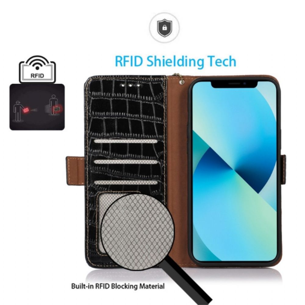 Leren Hoesje voor Samsung Galaxy M23 5G Echt Leer In Krokodillenstijl
