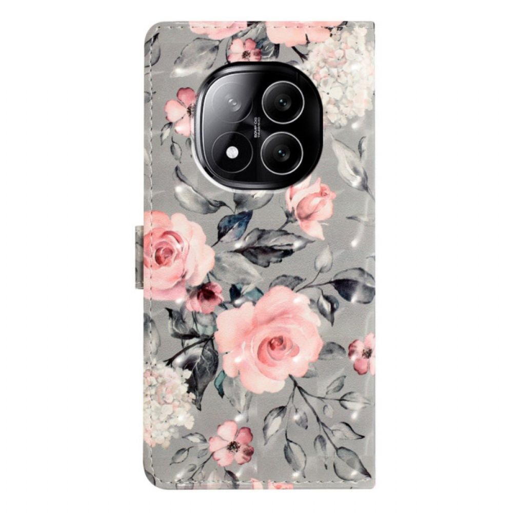 Flip Case Leren Xiaomi Redmi Note 14 Pro Plus 5g Roze 3d Bloemen