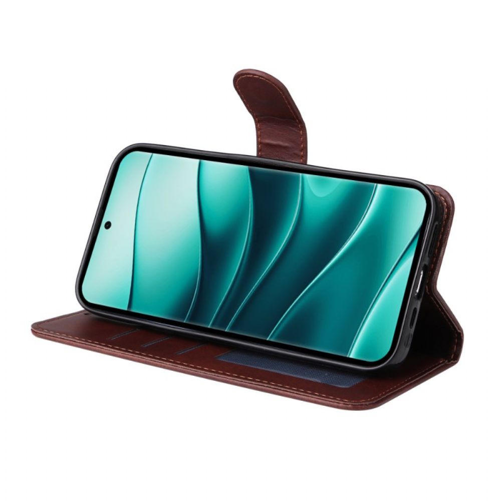 Folio-hoesje Xiaomi Redmi Note 14 Pro Plus 5g Effen Leerlook Met Bandje