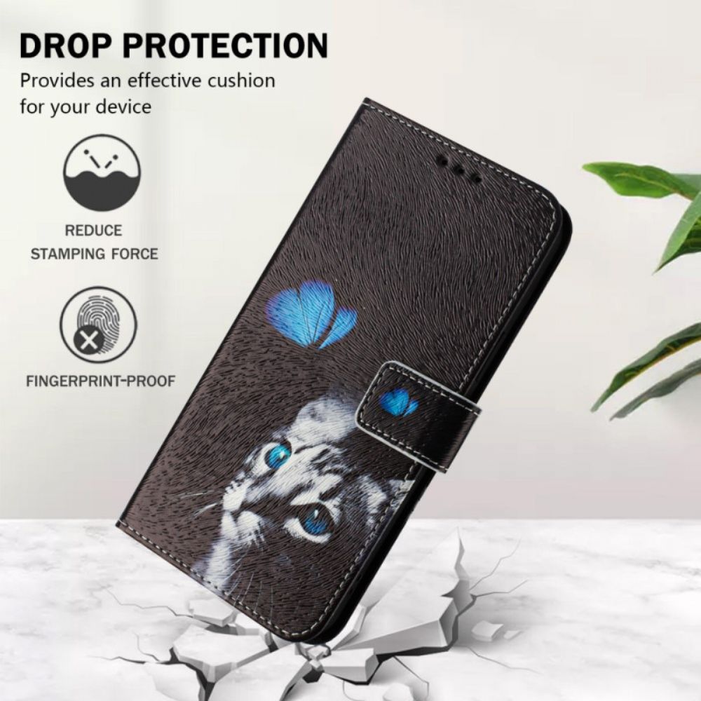 Folio-hoesje Xiaomi Redmi Note 14 Pro Plus 5g Telefoonhoesje Vlinder- En Kattenpatroon