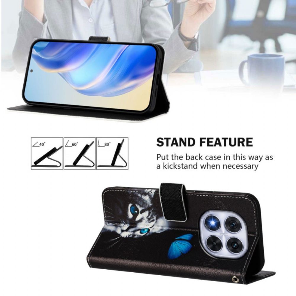 Folio-hoesje Xiaomi Redmi Note 14 Pro Plus 5g Telefoonhoesje Vlinder- En Kattenpatroon