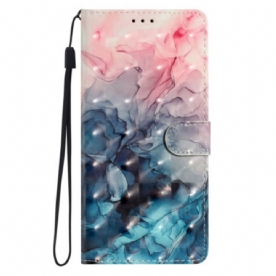 Leren Hoesje Voor Xiaomi Redmi Note 14 Pro Plus 5g 3d Roze En Blauw Marmer