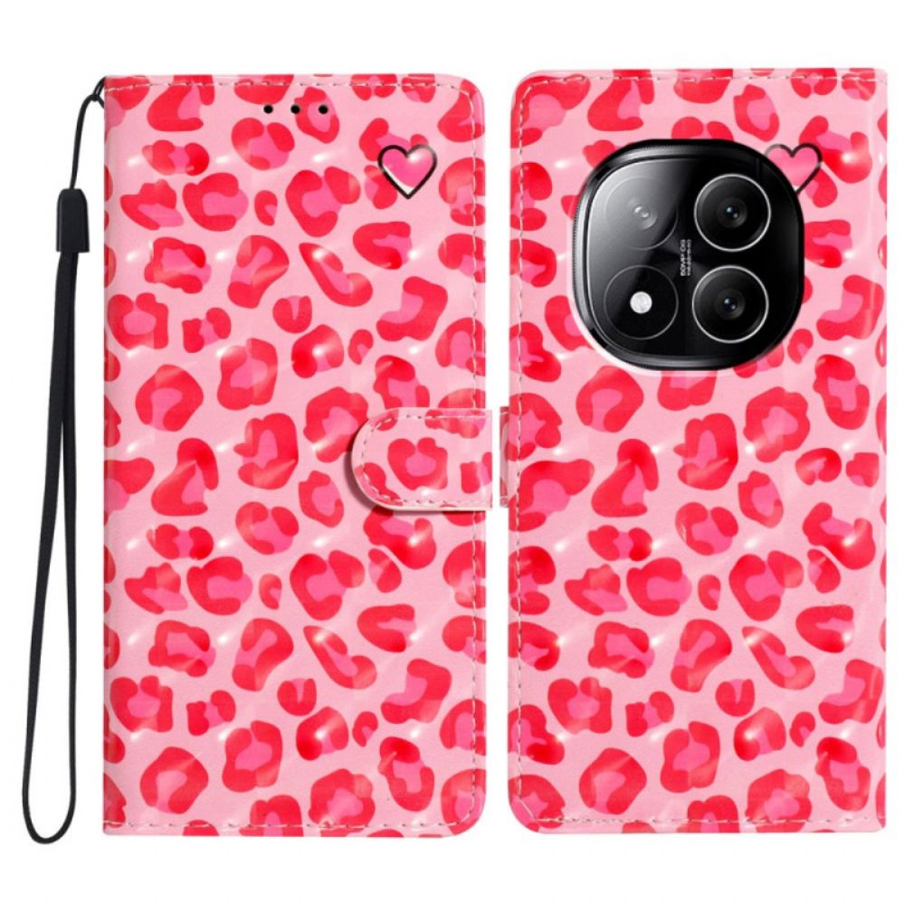 Leren Hoesje Voor Xiaomi Redmi Note 14 Pro Plus 5g Roze Luipaardpatroon 3d