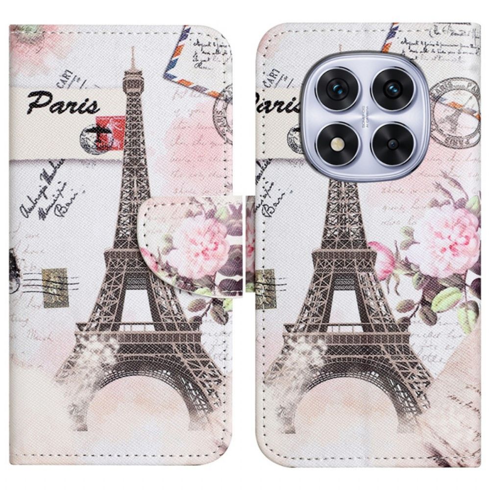Leren Hoesje Voor Xiaomi Redmi Note 14 Pro Plus 5g Vintage Eiffeltoren