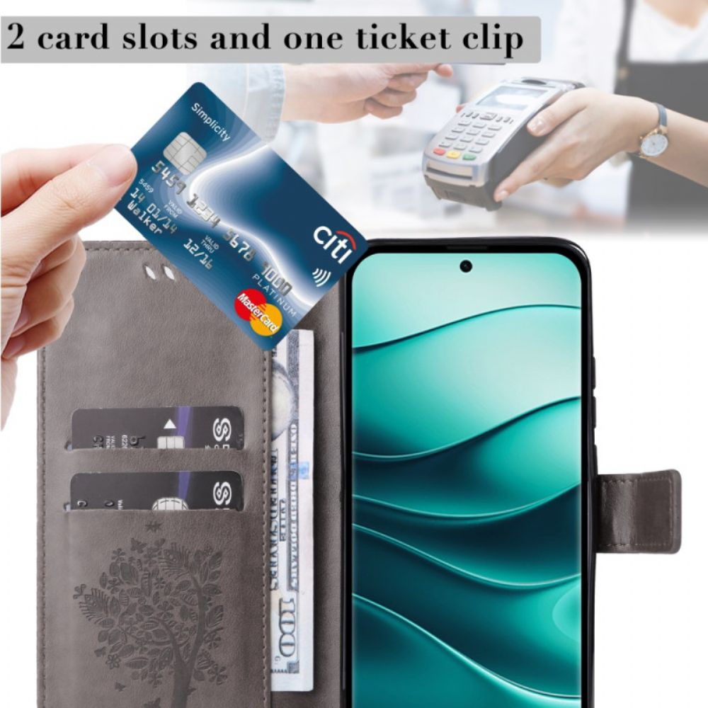 Leren Hoesje Xiaomi Redmi Note 14 Pro Plus 5g Boom En Kat Bescherming Hoesje