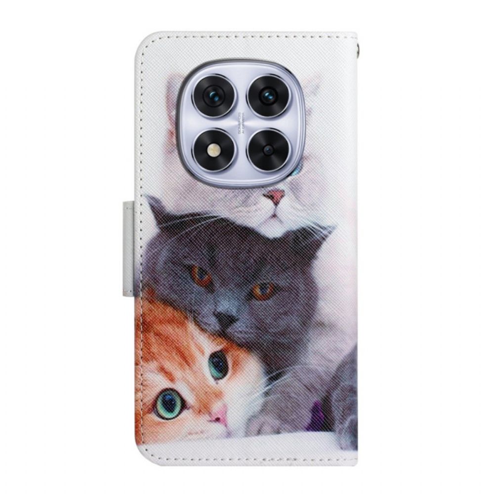 Leren Hoesje Xiaomi Redmi Note 14 Pro Plus 5g Drie Katten Bescherming Hoesje