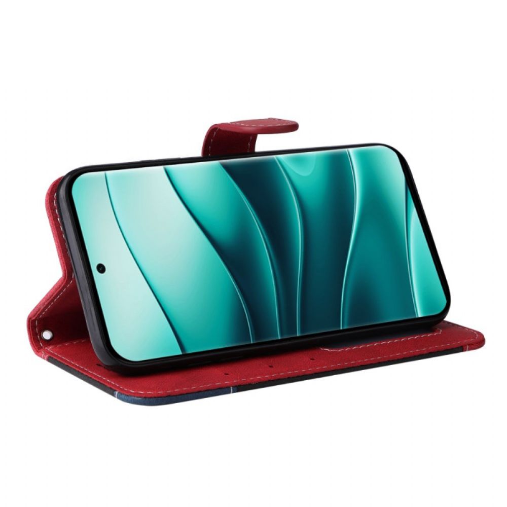 Leren Hoesje Xiaomi Redmi Note 14 Pro Plus 5g Driekleurige Strap-on