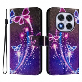 Leren Hoesje Xiaomi Redmi Note 14 Pro Plus 5g Feestelijk Vlinderpatroon Bescherming Hoesje