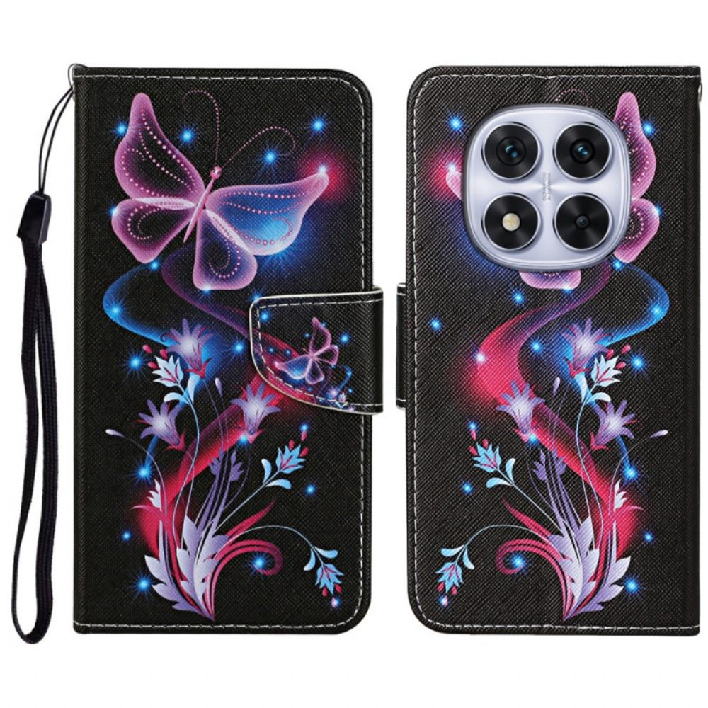 Leren Hoesje Xiaomi Redmi Note 14 Pro Plus 5g Gloeiende Vlinders