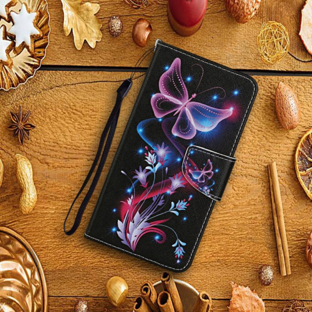 Leren Hoesje Xiaomi Redmi Note 14 Pro Plus 5g Gloeiende Vlinders