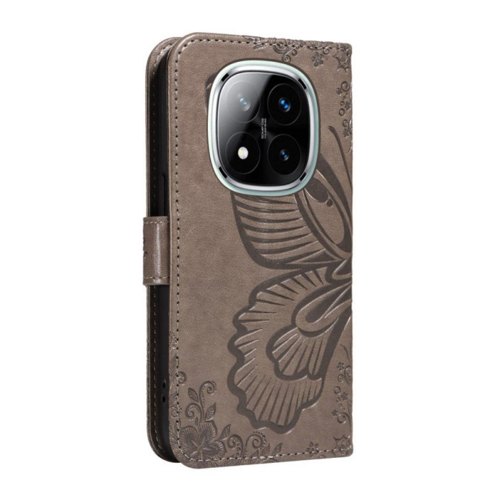 Leren Hoesje Xiaomi Redmi Note 14 Pro Plus 5g Grafische Vlinder Bescherming Hoesje