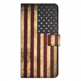 Leren Hoesje Xiaomi Redmi Note 14 Pro Plus 5g Vintage Amerikaanse Vlag Bescherming Hoesje