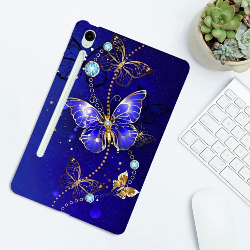 Hoesje Samsung Galaxy Tab S10 Fe Plus Blauwe En Gouden Vlinders