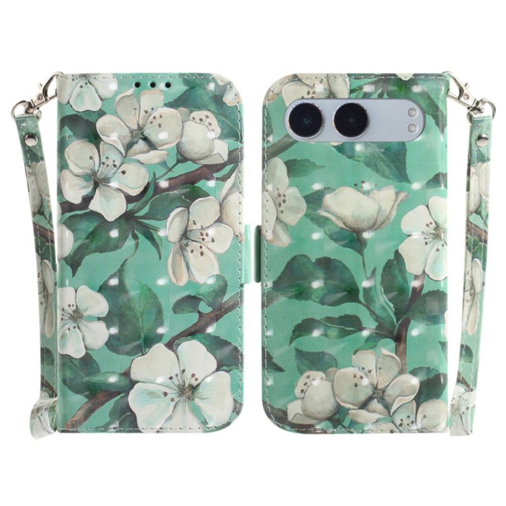 Flip Case Leren Oneplus Nord 4 Aquarel Bloemen Sleutelkoord