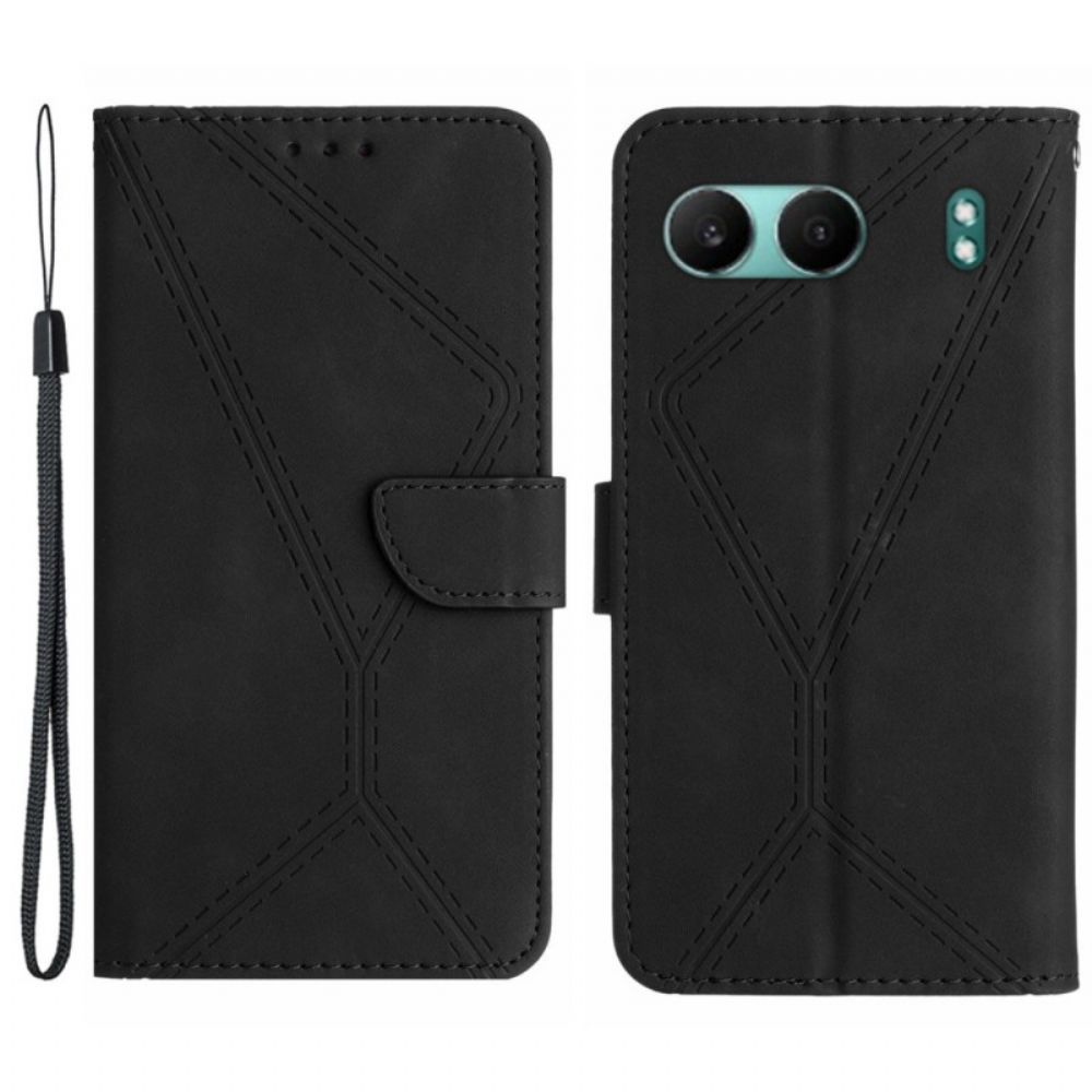 Flip Case Leren Oneplus Nord 4 Bandje Met Strepen En Trekkoordjes