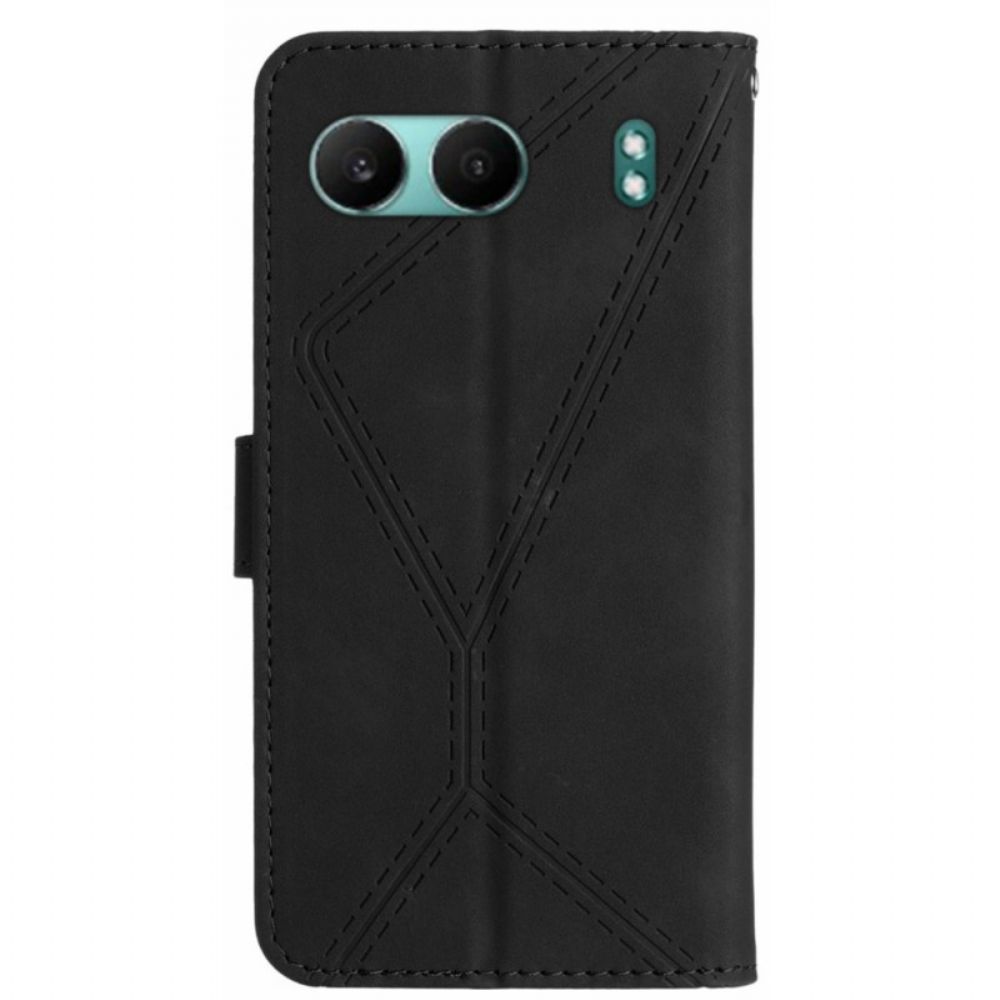 Flip Case Leren Oneplus Nord 4 Bandje Met Strepen En Trekkoordjes