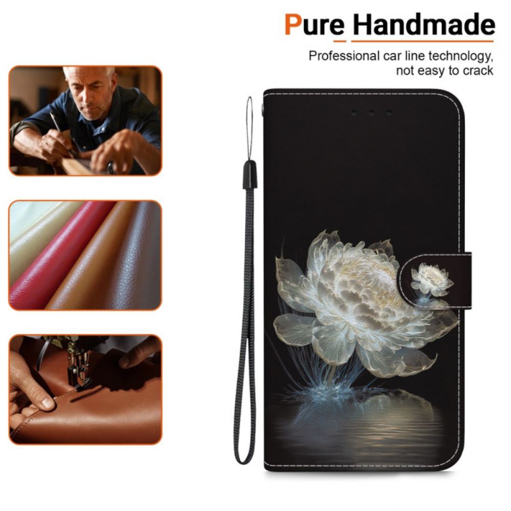 Flip Case Leren Oneplus Nord 4 Kristallen Pioenroos Sleutelkoord