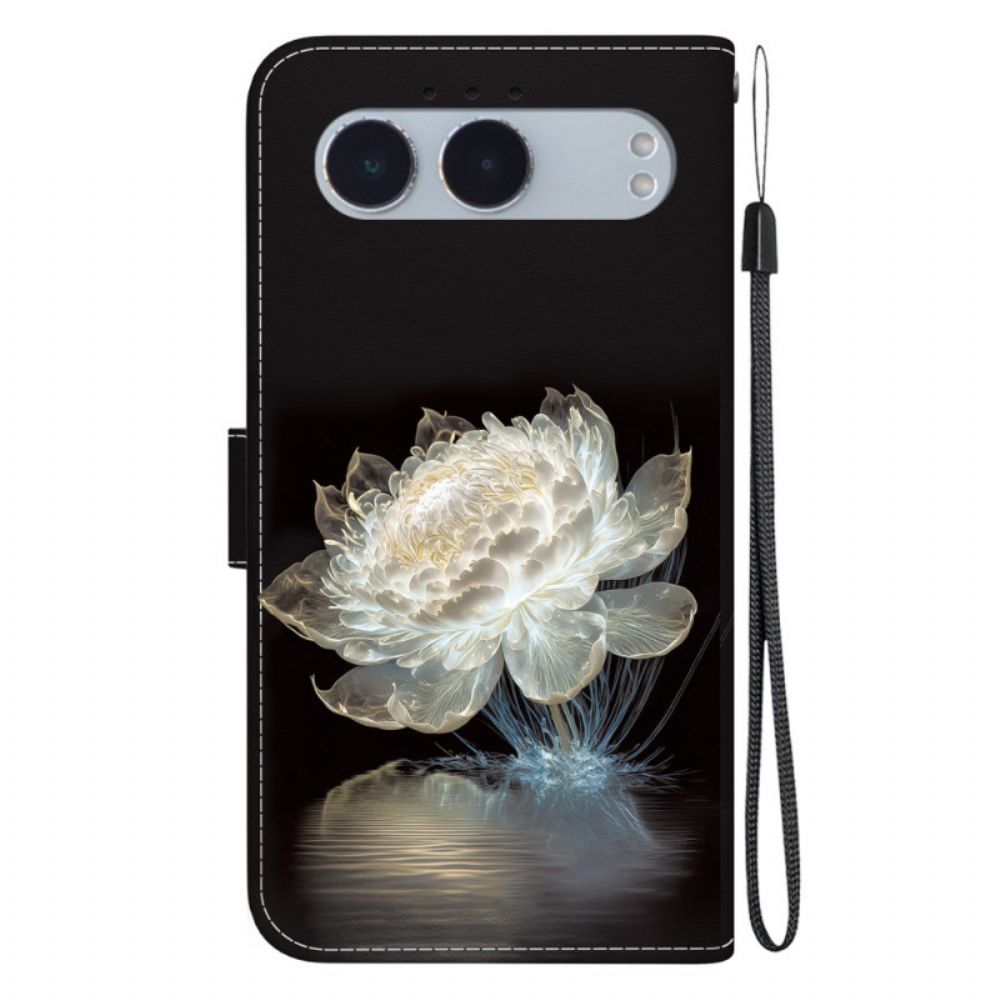 Flip Case Leren Oneplus Nord 4 Kristallen Pioenroos Sleutelkoord