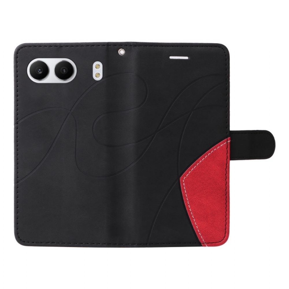 Flip Case Leren Oneplus Nord 4 Tweekleurige Golvende Lijn