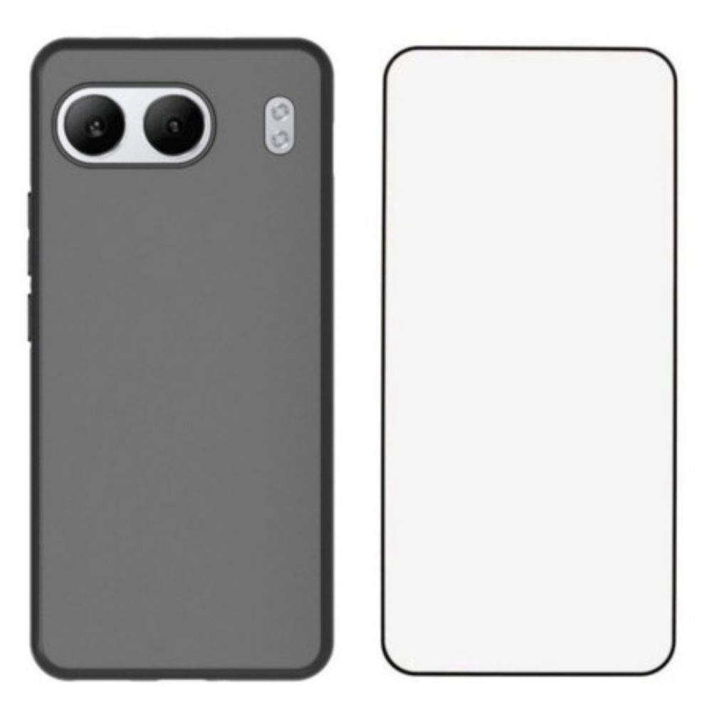 Hoesje Oneplus Nord 4 Matte Siliconen Met Gehard Glazen Schermbeschermer