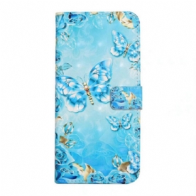 Leren Hoesje Oneplus Nord 4 3d-blauwe Vlinders Bescherming Hoesje