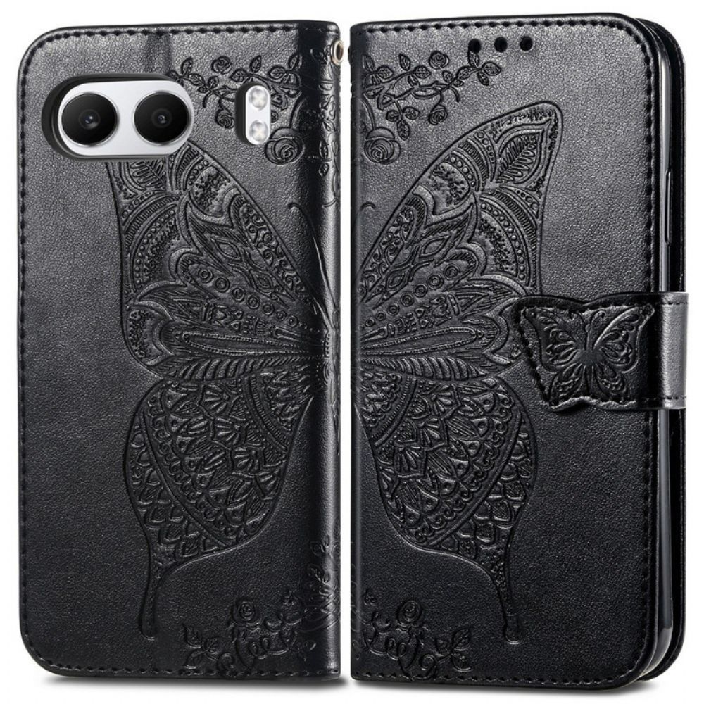 Leren Hoesje Oneplus Nord 4 Barokke Vlinder Bescherming Hoesje