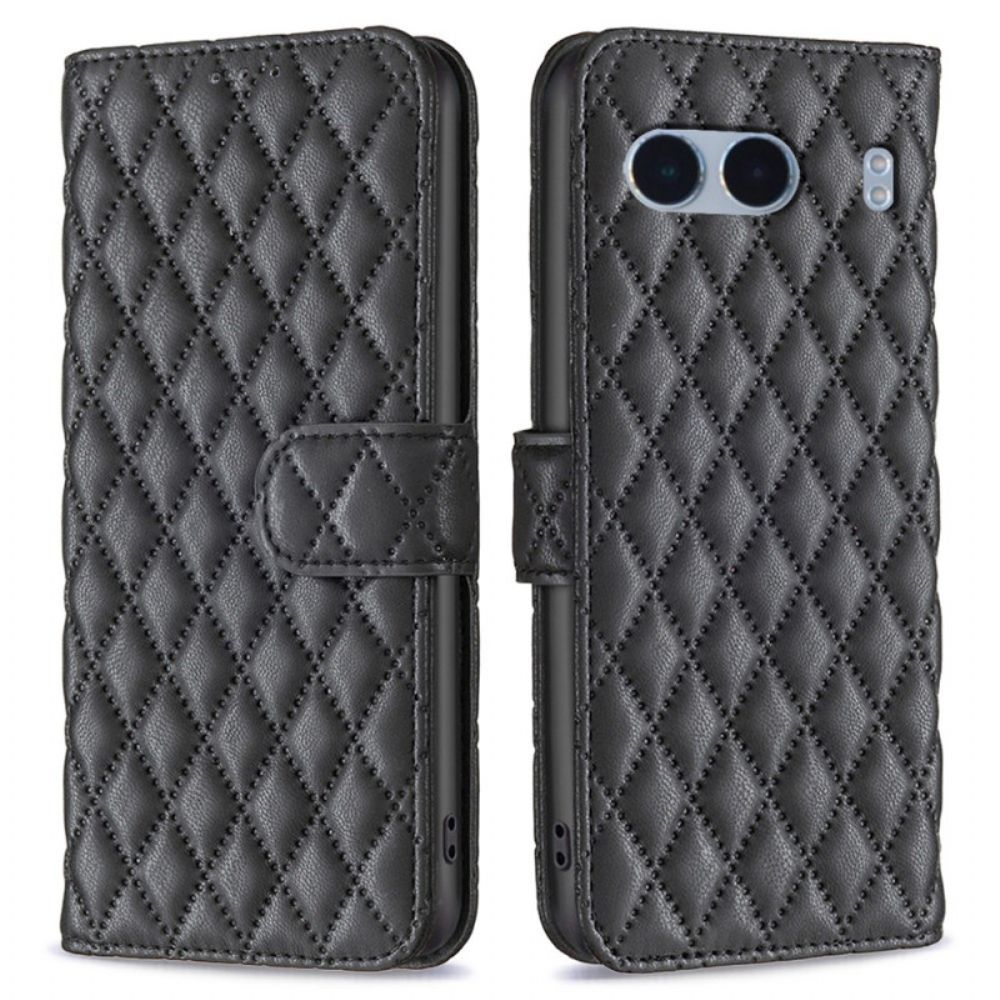 Leren Hoesje Oneplus Nord 4 Gewatteerde Binfen Kleur Bescherming Hoesje