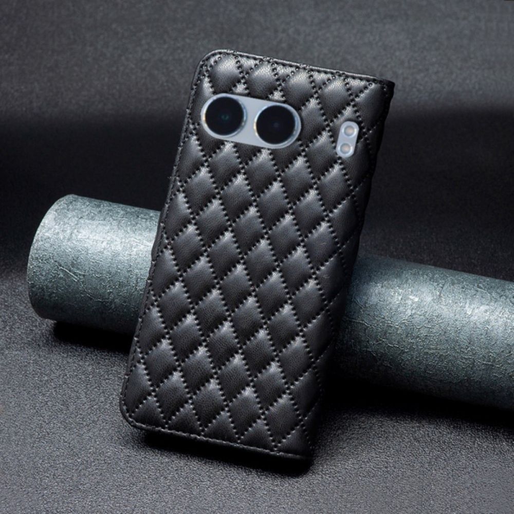 Leren Hoesje Oneplus Nord 4 Gewatteerde Binfen Kleur Bescherming Hoesje