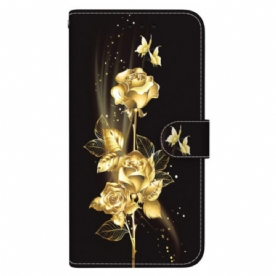 Leren Hoesje Oneplus Nord 4 Gouden En Roze Vlinders Bescherming Hoesje