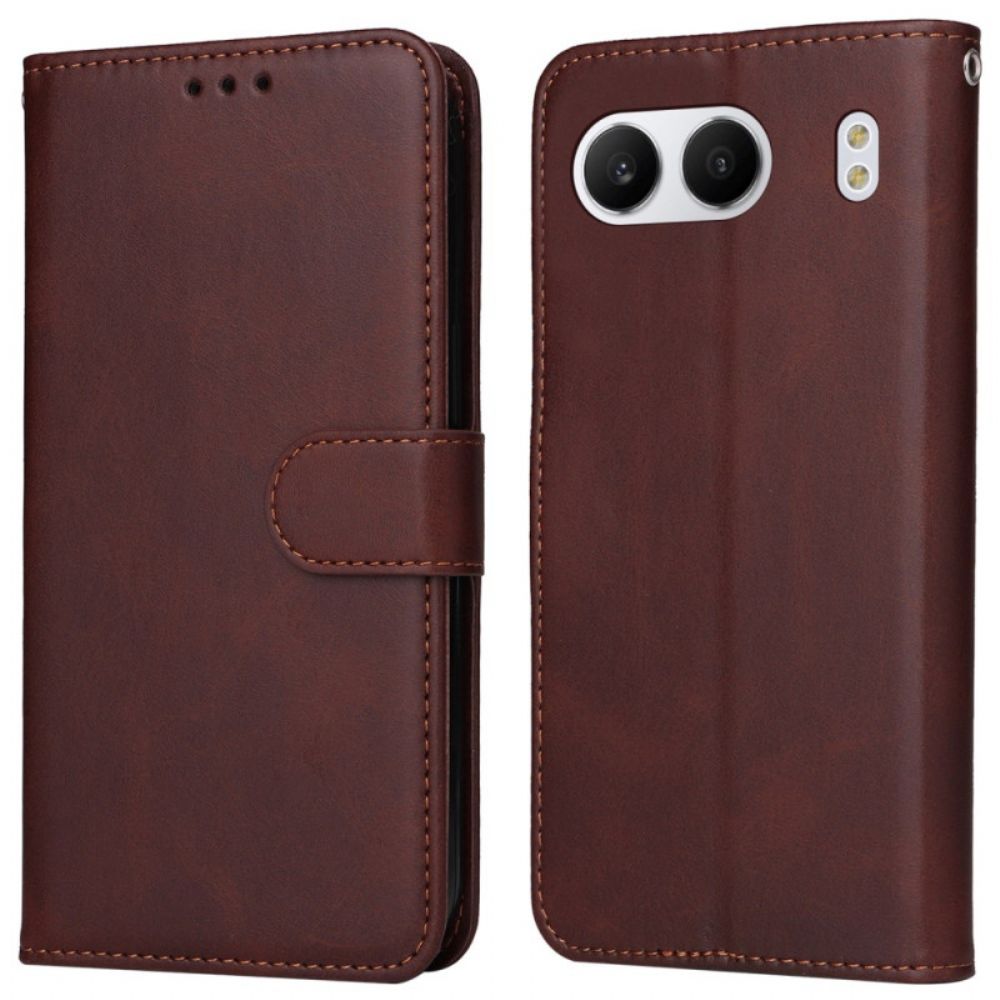 Leren Hoesje Voor Oneplus Nord 4 Effen Band Van Imitatieleer