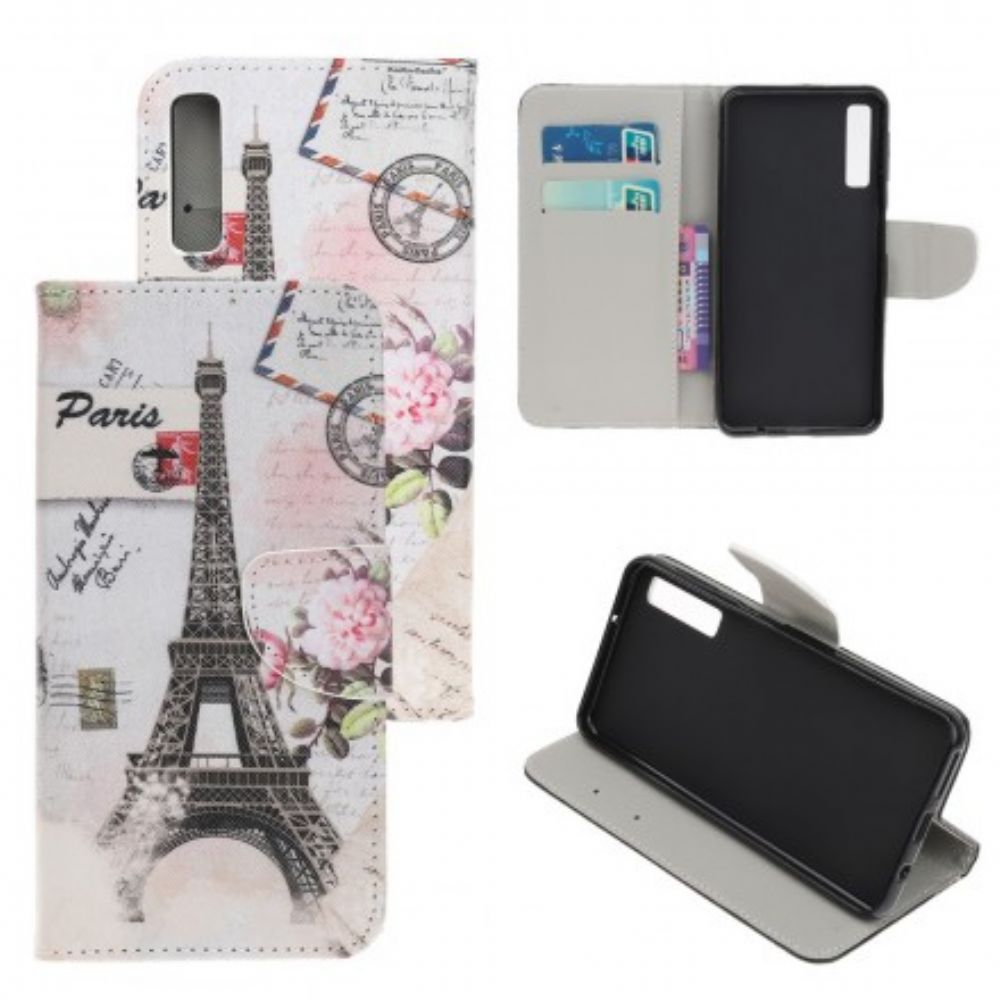 Leren Hoesje voor Samsung Galaxy A70 Retro Eiffeltoren