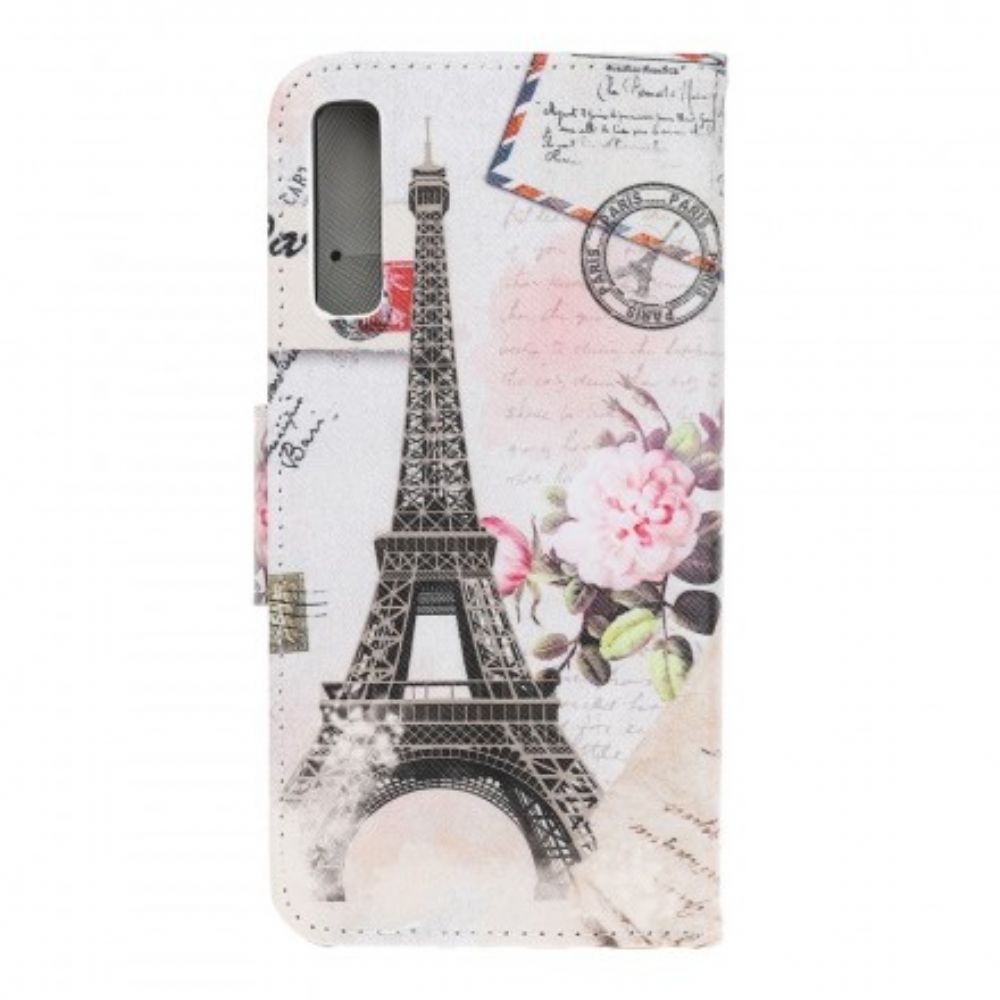 Leren Hoesje voor Samsung Galaxy A70 Retro Eiffeltoren