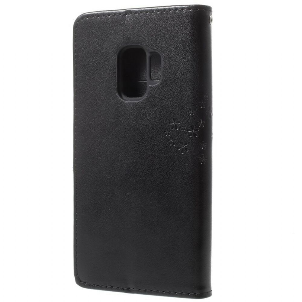 Folio-hoesje voor Samsung Galaxy S9 Met Ketting Boom En Uilen Met Bandjes