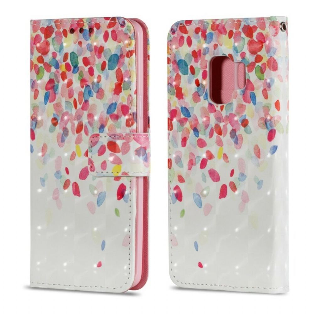 Leren Hoesje voor Samsung Galaxy S9 Kleurrijke Bloemblaadjes