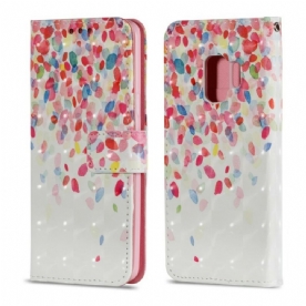 Leren Hoesje voor Samsung Galaxy S9 Kleurrijke Bloemblaadjes