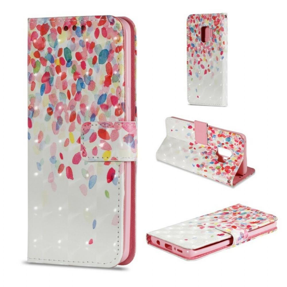 Leren Hoesje voor Samsung Galaxy S9 Kleurrijke Bloemblaadjes