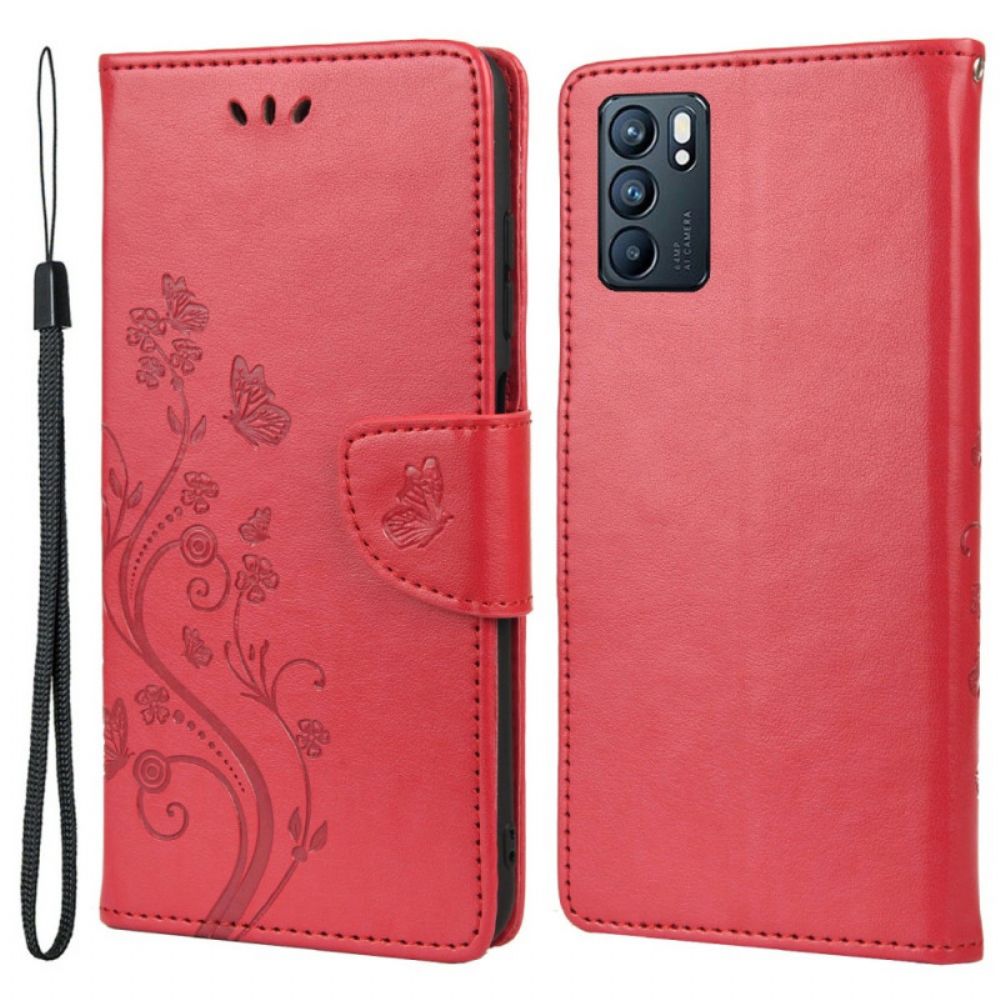 Folio-hoesje voor Oppo Reno 6 5G Vlinders En Bloemen