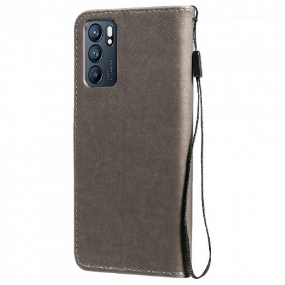Leren Hoesje voor Oppo Reno 6 5G Met Ketting Kat En Bij Met Riem