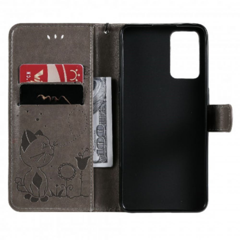 Leren Hoesje voor Oppo Reno 6 5G Met Ketting Kat En Bij Met Riem