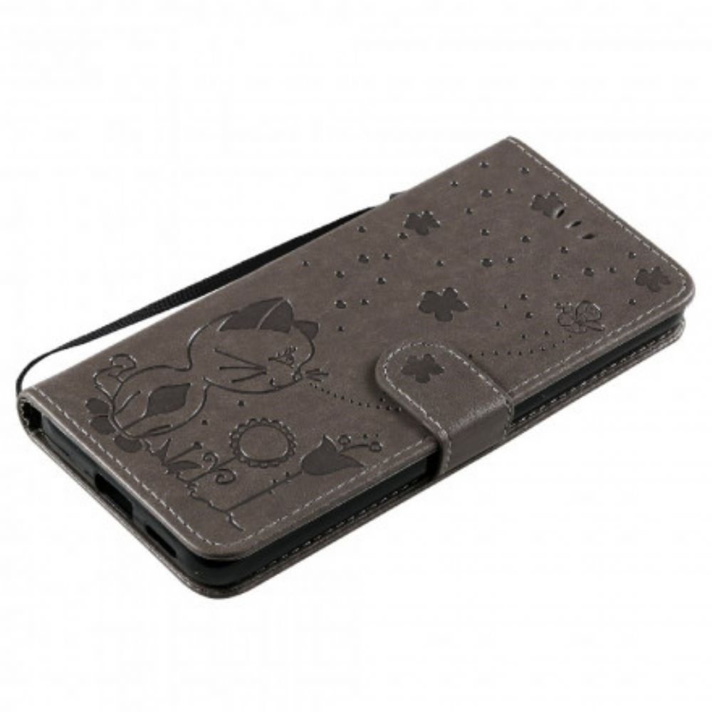 Leren Hoesje voor Oppo Reno 6 5G Met Ketting Kat En Bij Met Riem