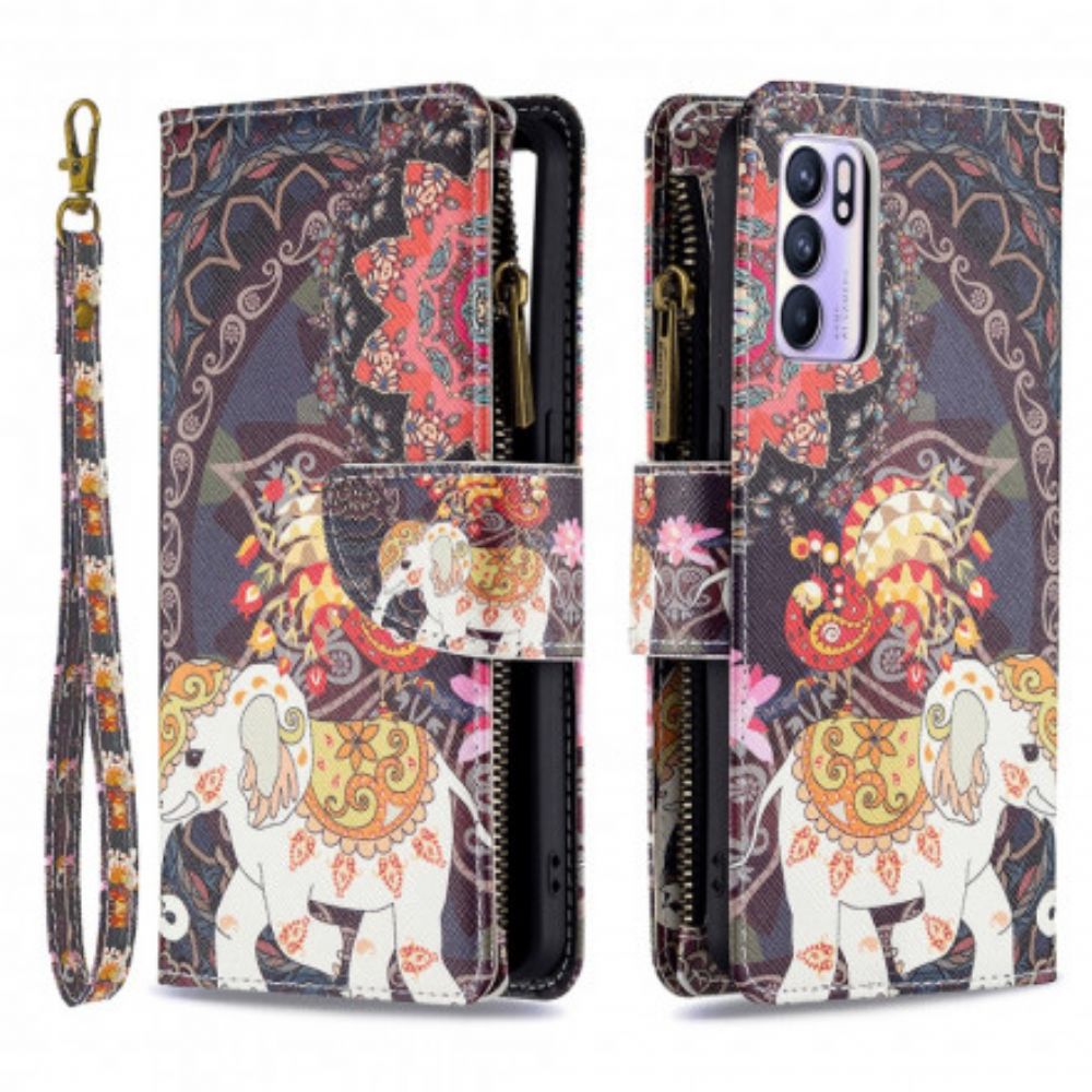 Leren Hoesje voor Oppo Reno 6 5G Olifantenzak Met Rits