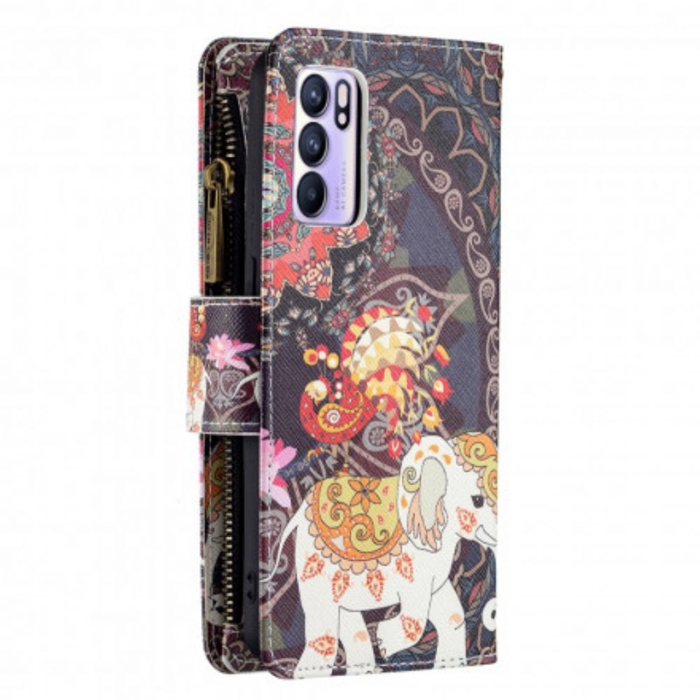 Leren Hoesje voor Oppo Reno 6 5G Olifantenzak Met Rits