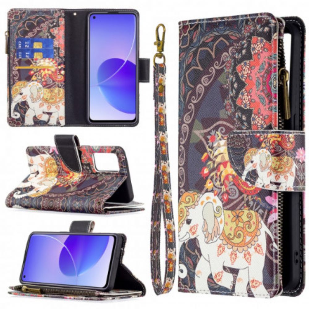 Leren Hoesje voor Oppo Reno 6 5G Olifantenzak Met Rits