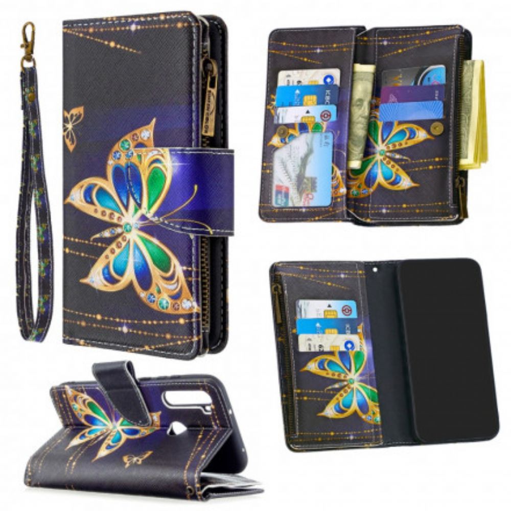 Folio-hoesje voor Xiaomi Redmi Note 8T Gouden Vlinderzak Met Rits