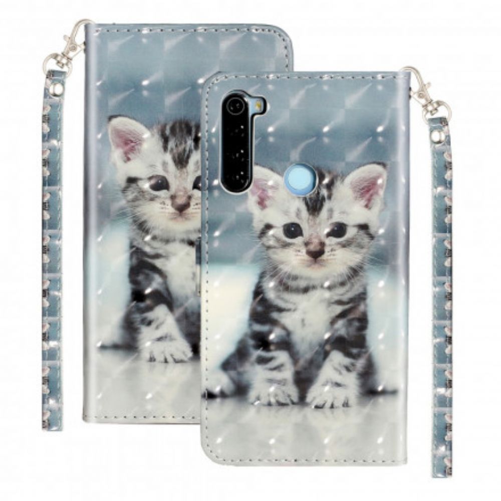 Folio-hoesje voor Xiaomi Redmi Note 8T Met Ketting Kitten Lichtvlekken Met Riem
