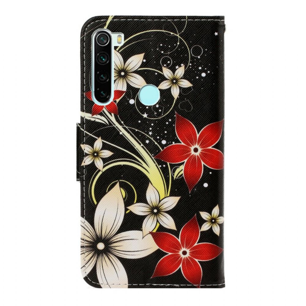 Folio-hoesje voor Xiaomi Redmi Note 8T Met Ketting Kleurrijke Bandbloemen
