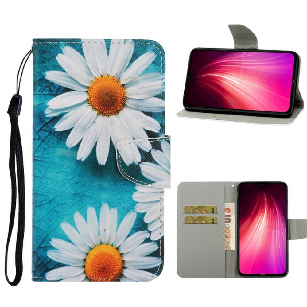 Folio-hoesje voor Xiaomi Redmi Note 8T Met Ketting Thong Madeliefjes